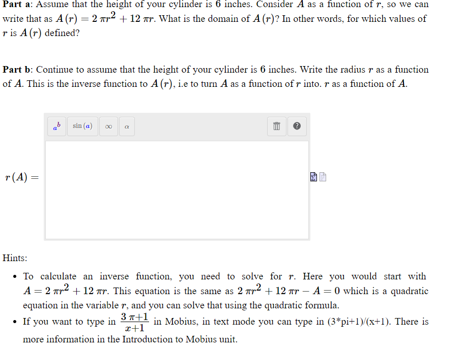 the description of your cylinder in the box below and then enter