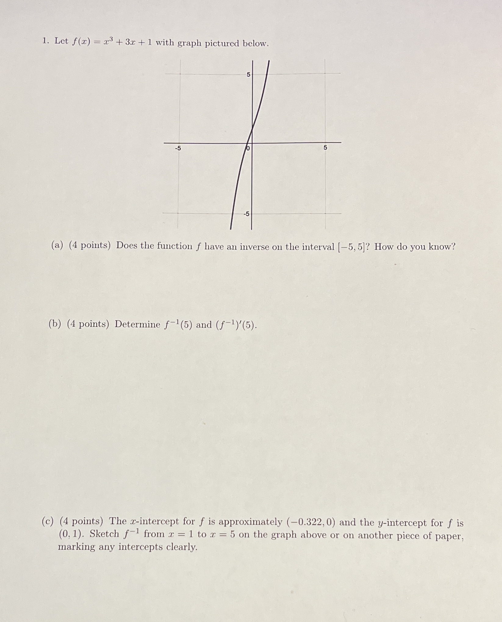  1. Let f(x) = 23 + 3x + 1 with graph