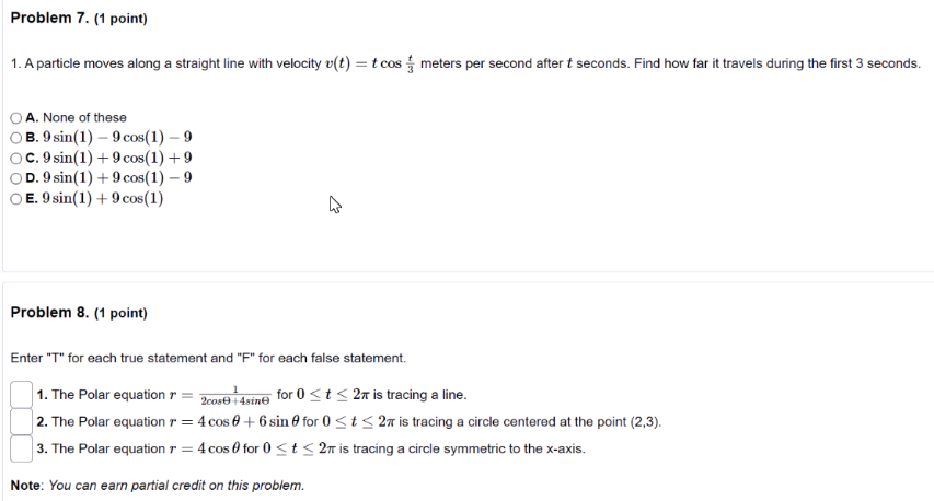  Problem 7. (1 point) 1. A particle moves along a straight