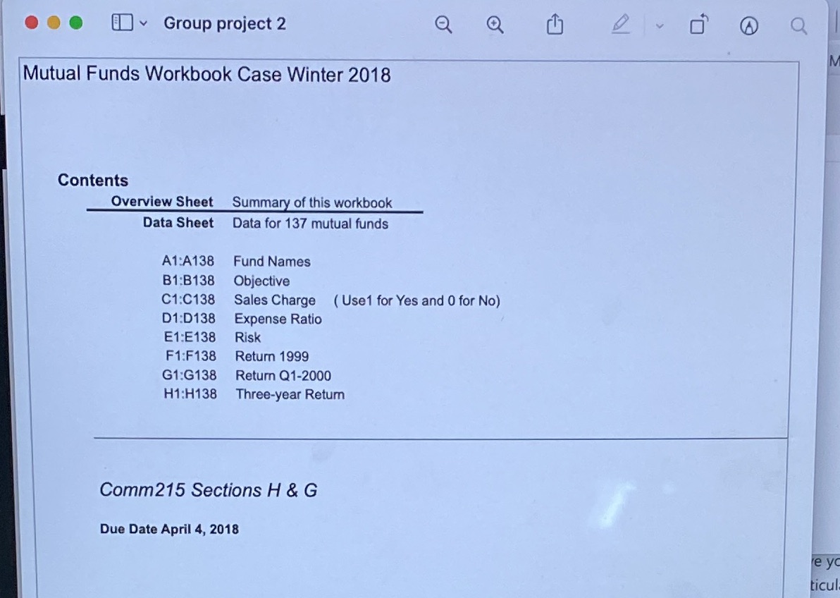 . .. Group project 2 Q Mutual Funds Workbook Case Winter