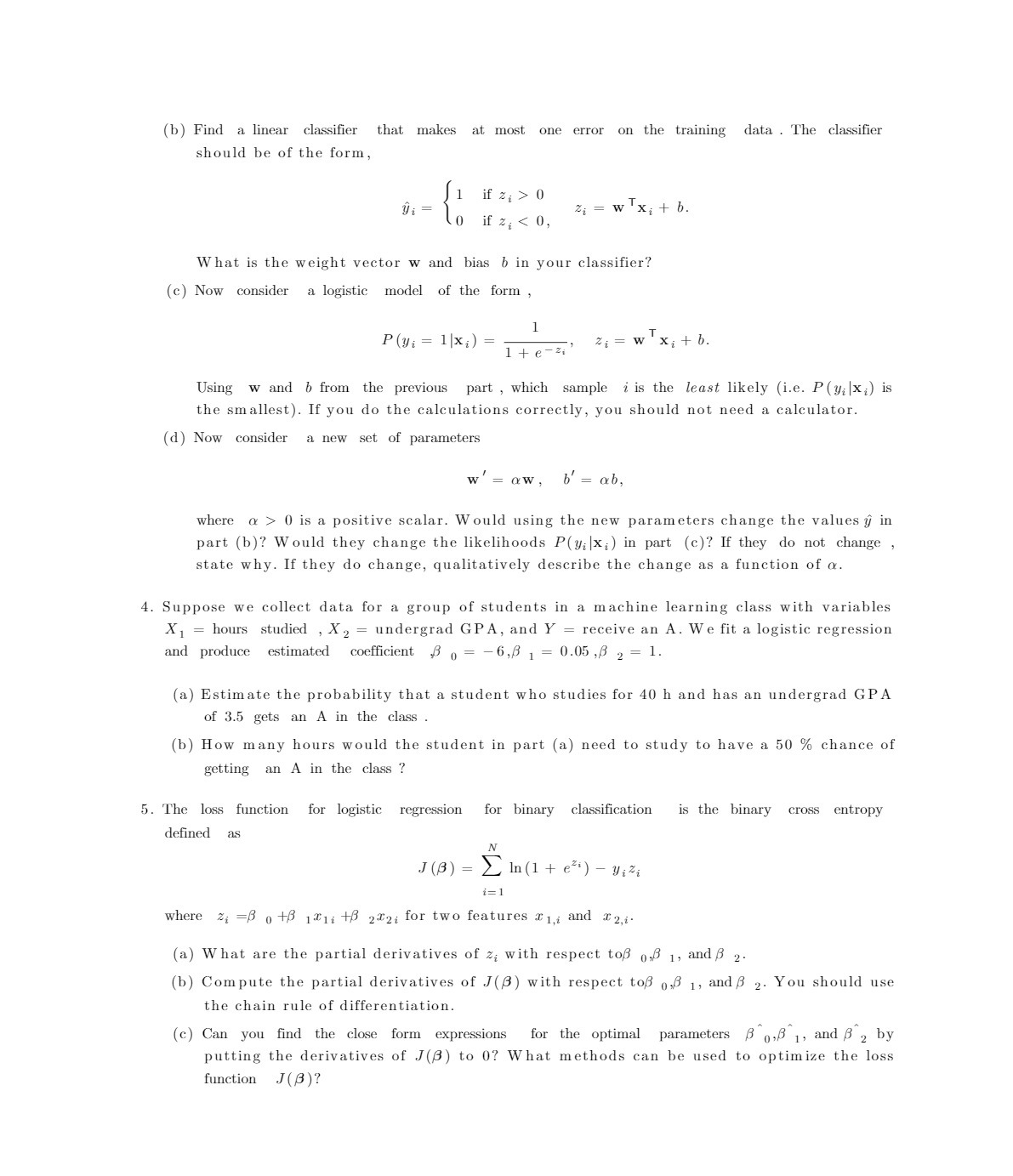 (b) Find a linear classifier that makes at most one error