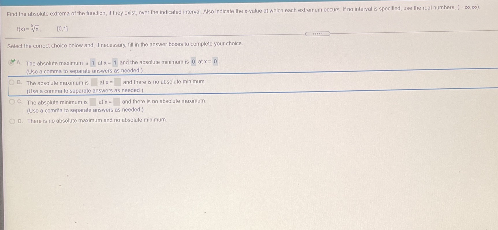 Find the absolute extrema of the function, if they exist, over