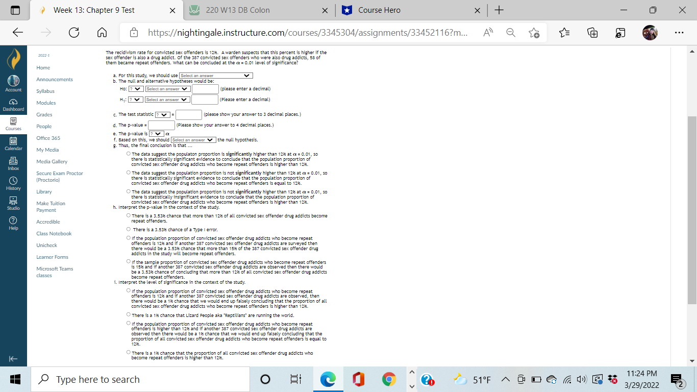  Week 13: Chapter 9 Test X 220 W13 DB Colon X