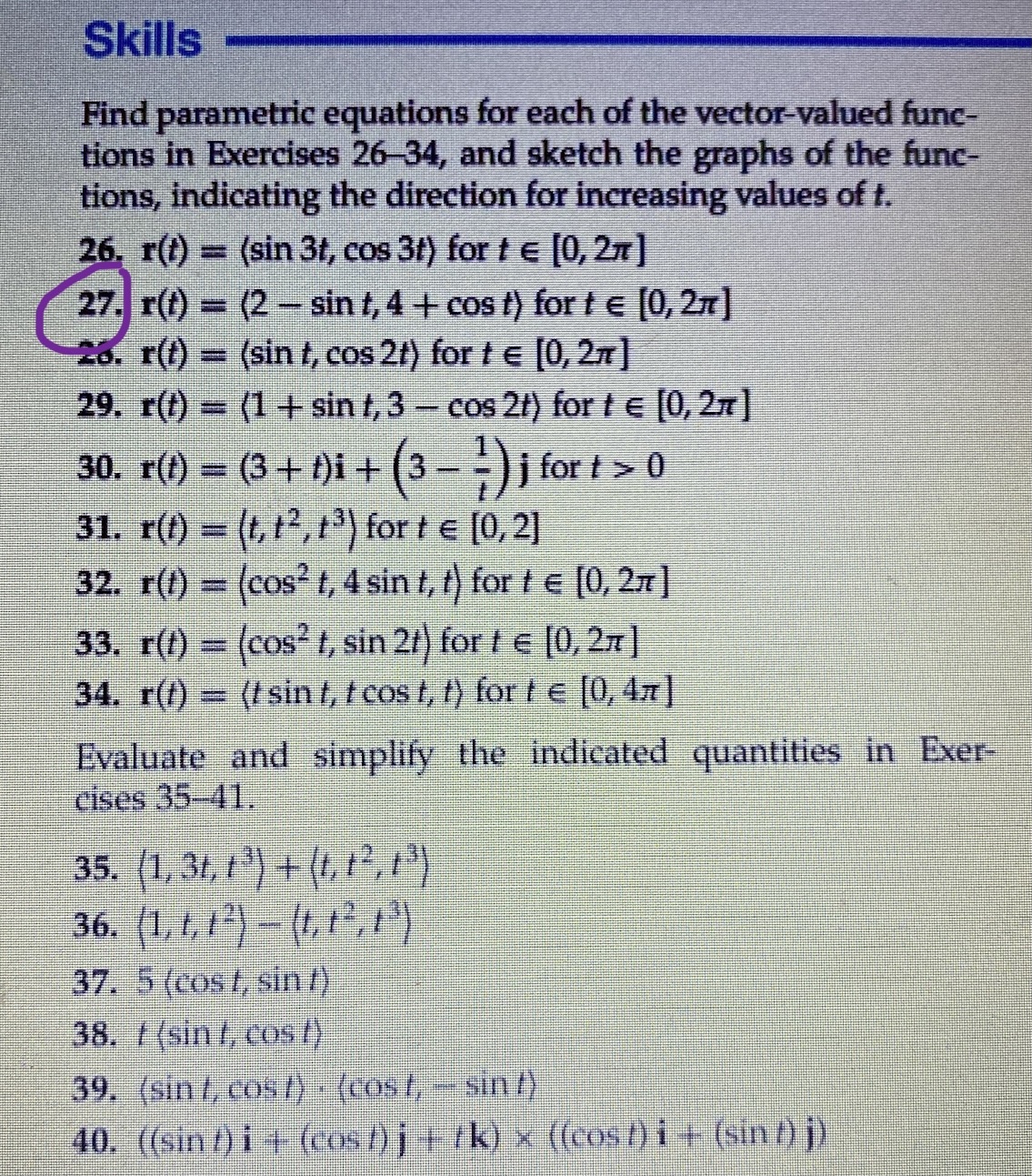 Could you help me with this question please? Skills Find parametric equations