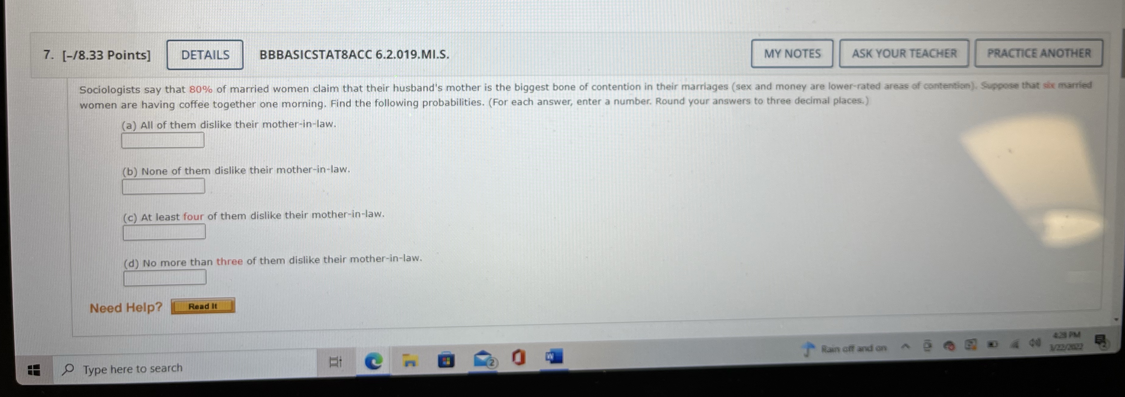  7. [-/8.33 Points] DETAILS BBBASICSTATSACC 6.2.019.MI.S. MY NOTES ASK YOUR TEACHER