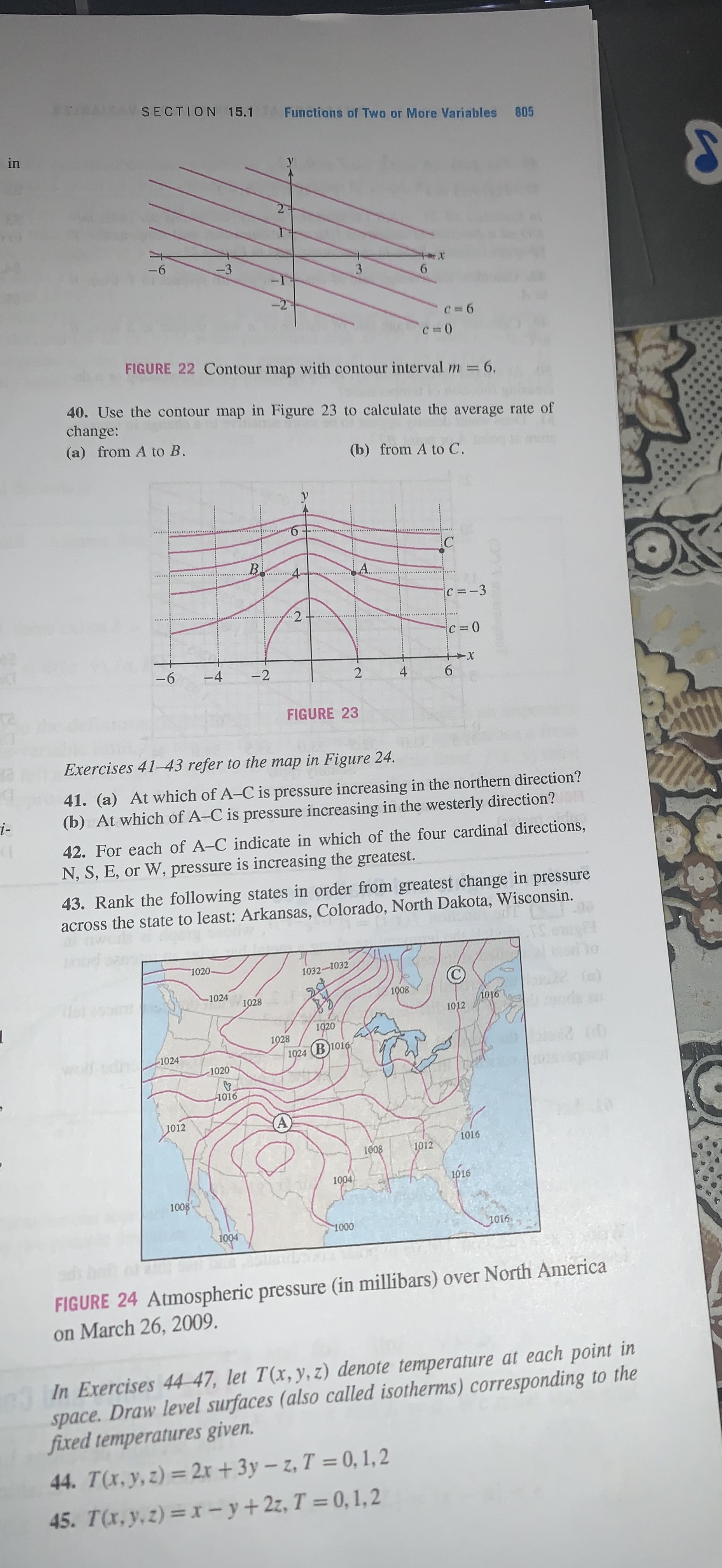 the functions (a)-(d) with their contour maps (A)-(D) in (a) f(x, y)