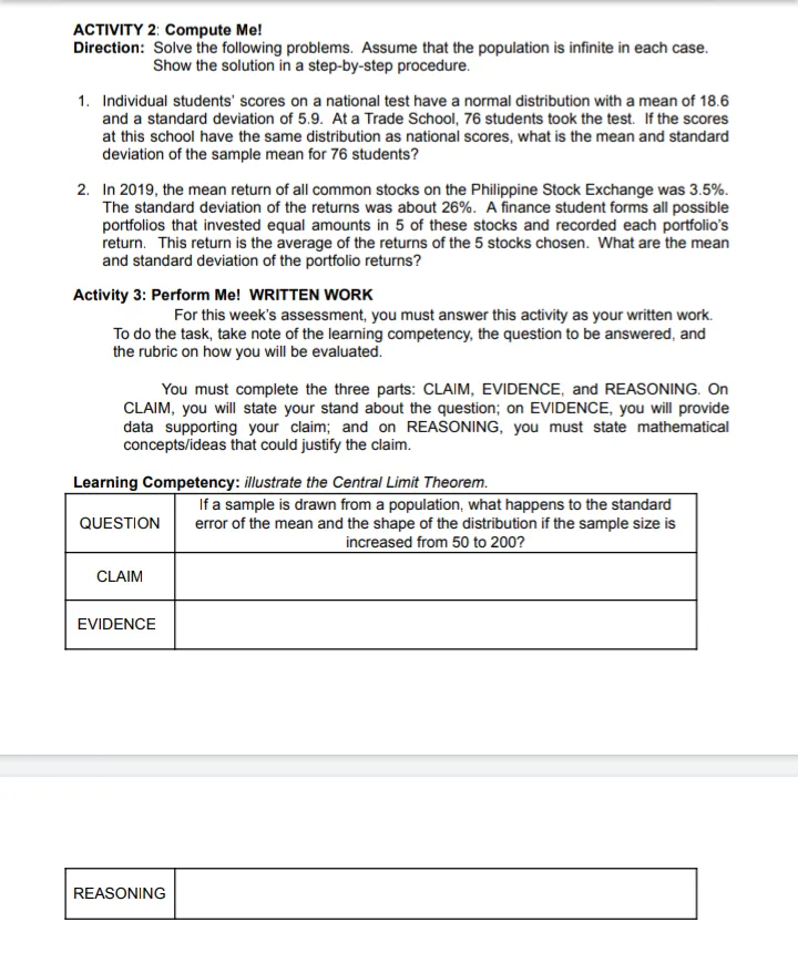 Answer the following ACTIVITY 2: Compute Me! Direction: Solve the following problems.