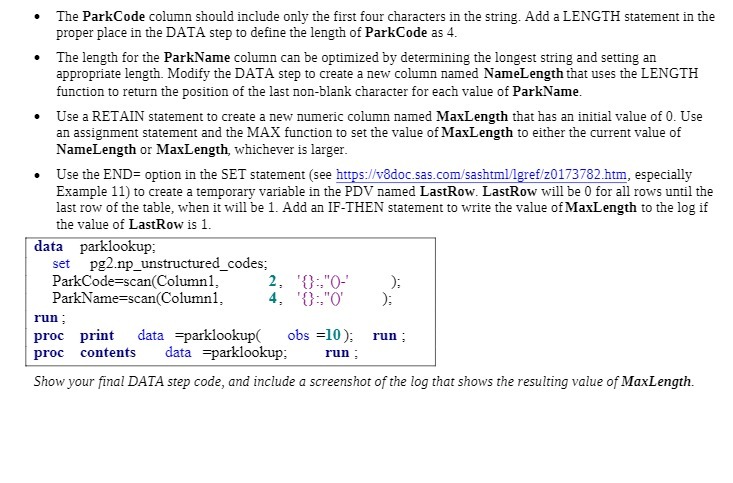  . The ParkCode column should include only the first four characters
