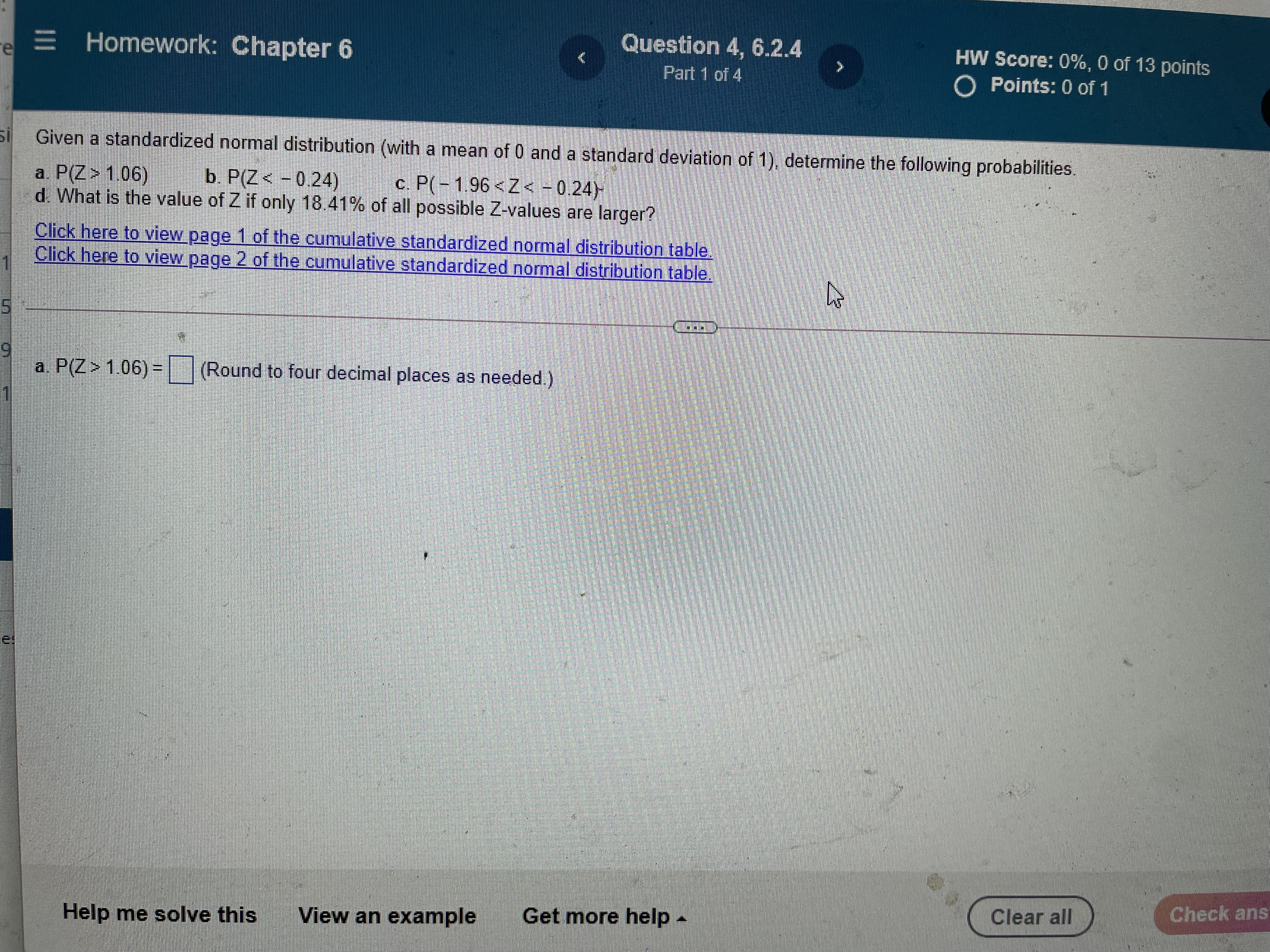 Homework: Chapter 6 Question 4, 6.2.4 HW Score: 0%, 0 of
