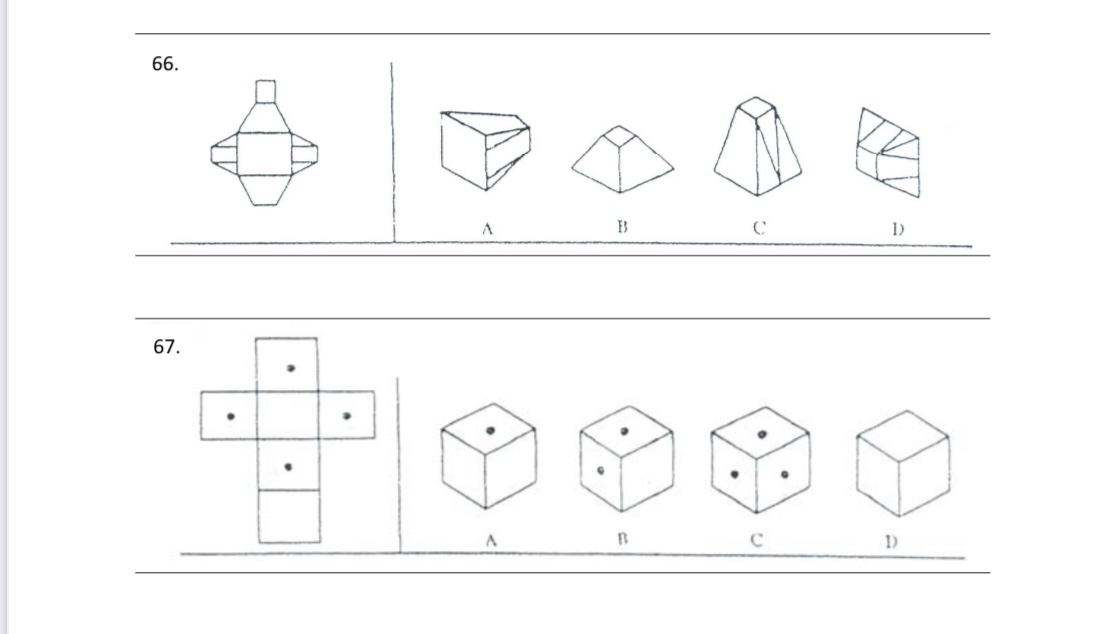 Please just answer questions not explain it 66. A 1) 67. A