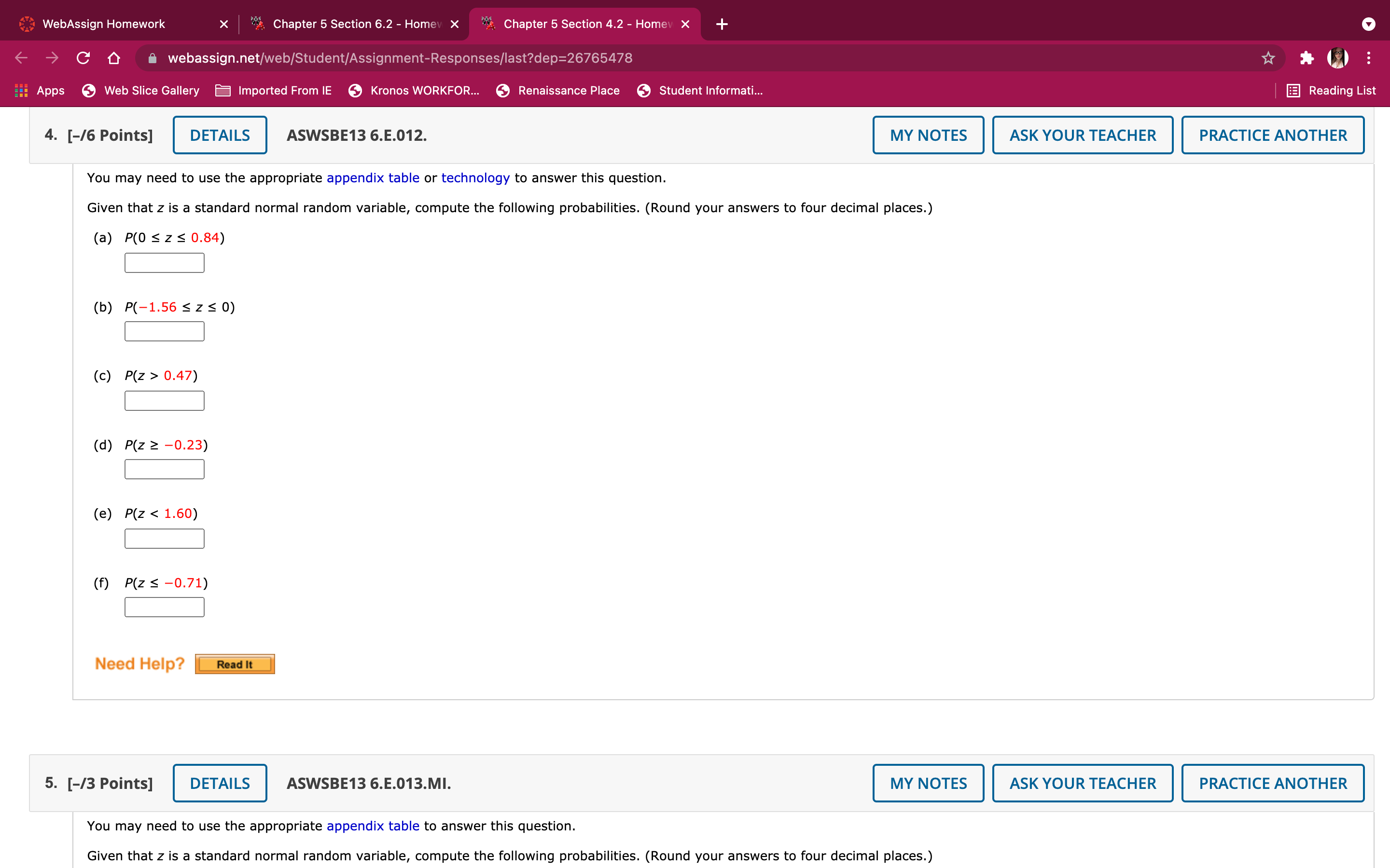  WebAssign Homework X Chapter 5 Section 6.2 Hom X Chapter 5