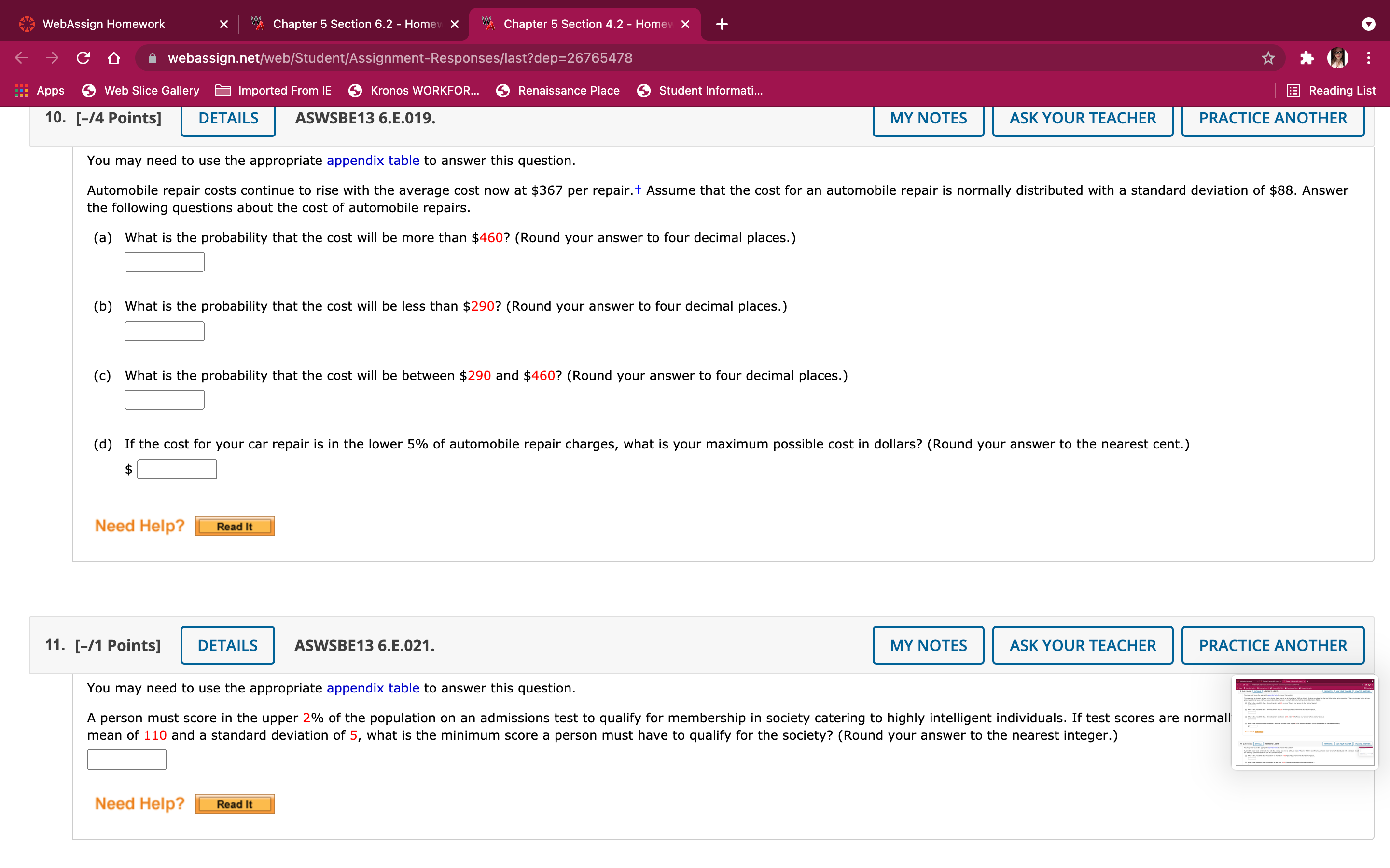 question. Given thatz is a standard normal random variable, compute the following