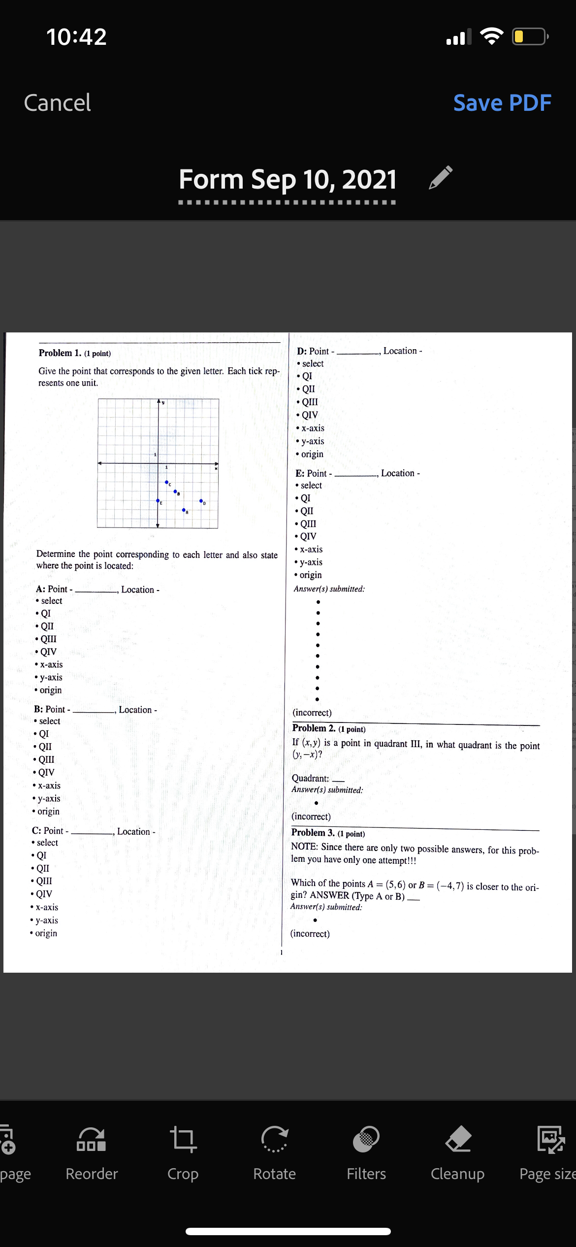 10:42 Cancel Save PDF Form Sep 10, 2021 Problem 1. (1