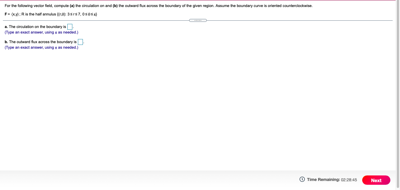  For the following vector field, compute (a) the circulation on and