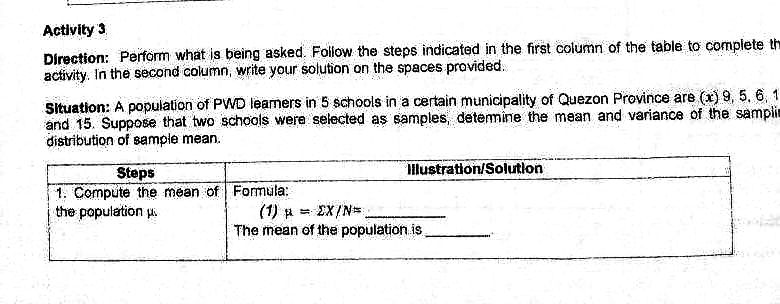 9,5,6,12,15 ( QUEZON PROVINCE) ANSWER THE FOLLOWING WITH SOLUTION Activity 3 Direction: