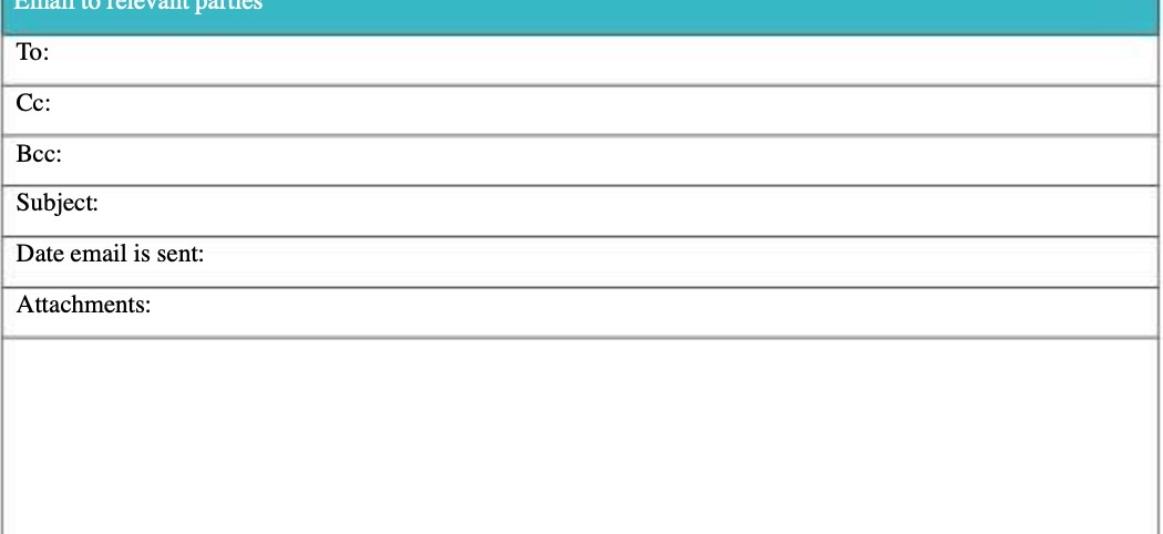 Bcc: Subject: Date email is sent: Attachments: