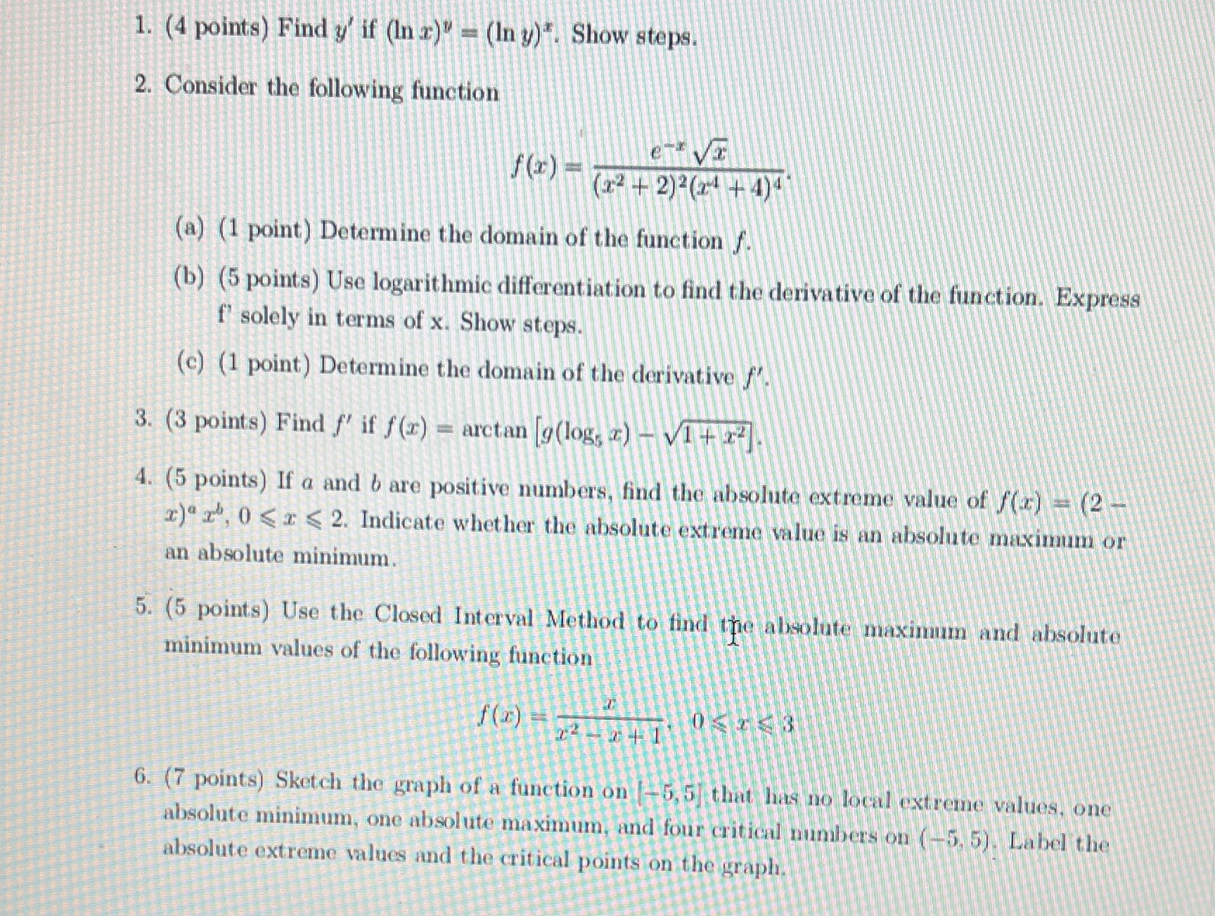  1. (4 points) Find y' if (In r)" - (Iny). Show