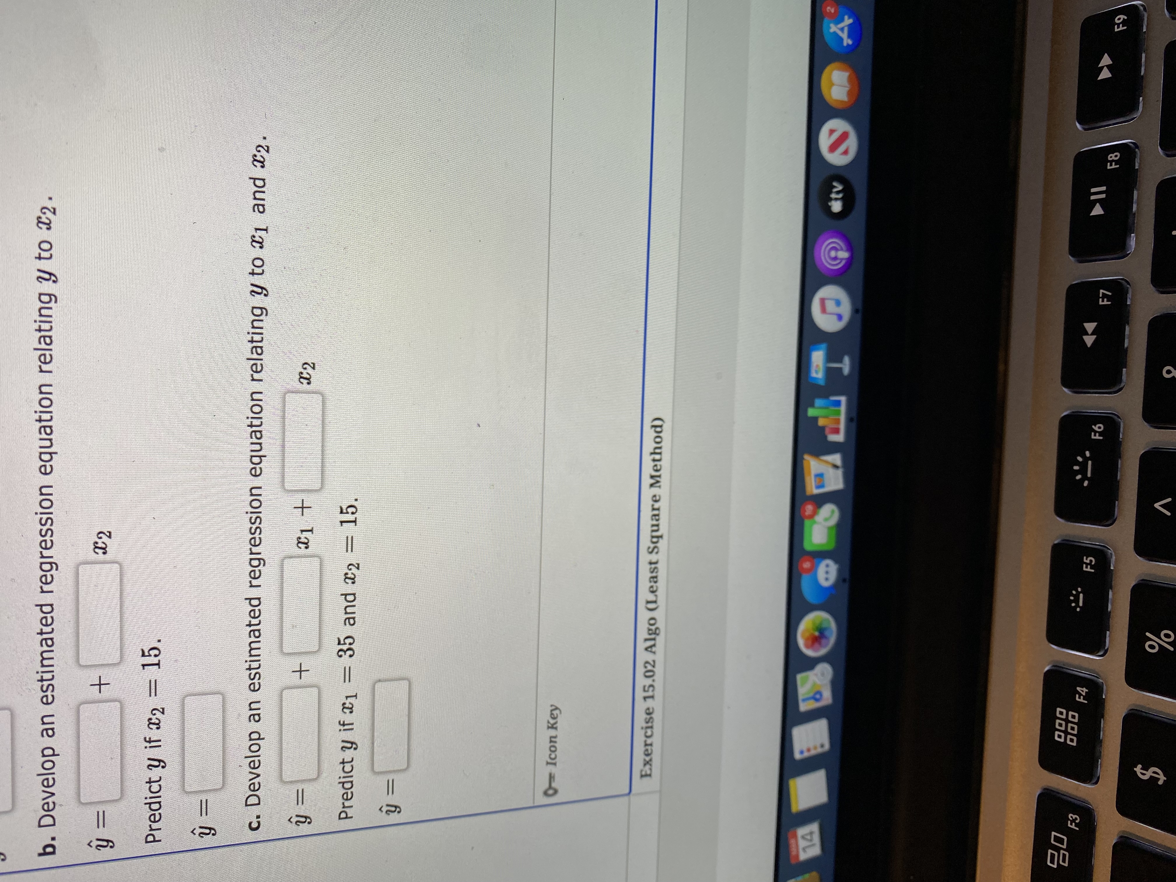  b. Develop an estimated regression equation relating y to 2. y