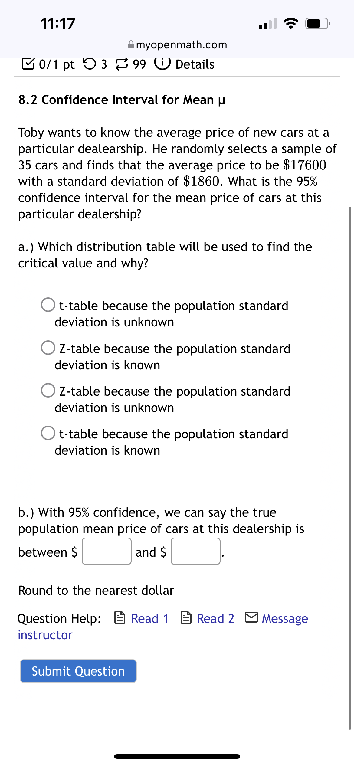 your answers to one decimal place. l:J B 0/1 pt '0 3