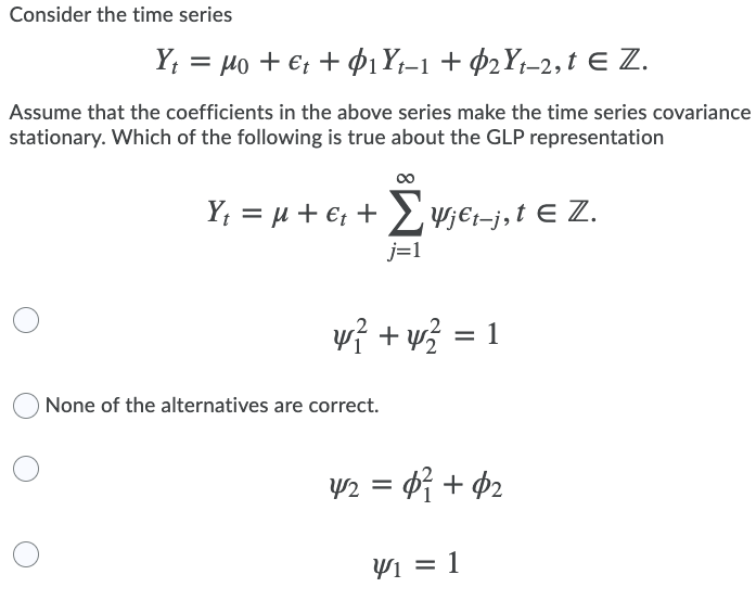  Consider the time series Yt = Mo + Et + $1Y1-1