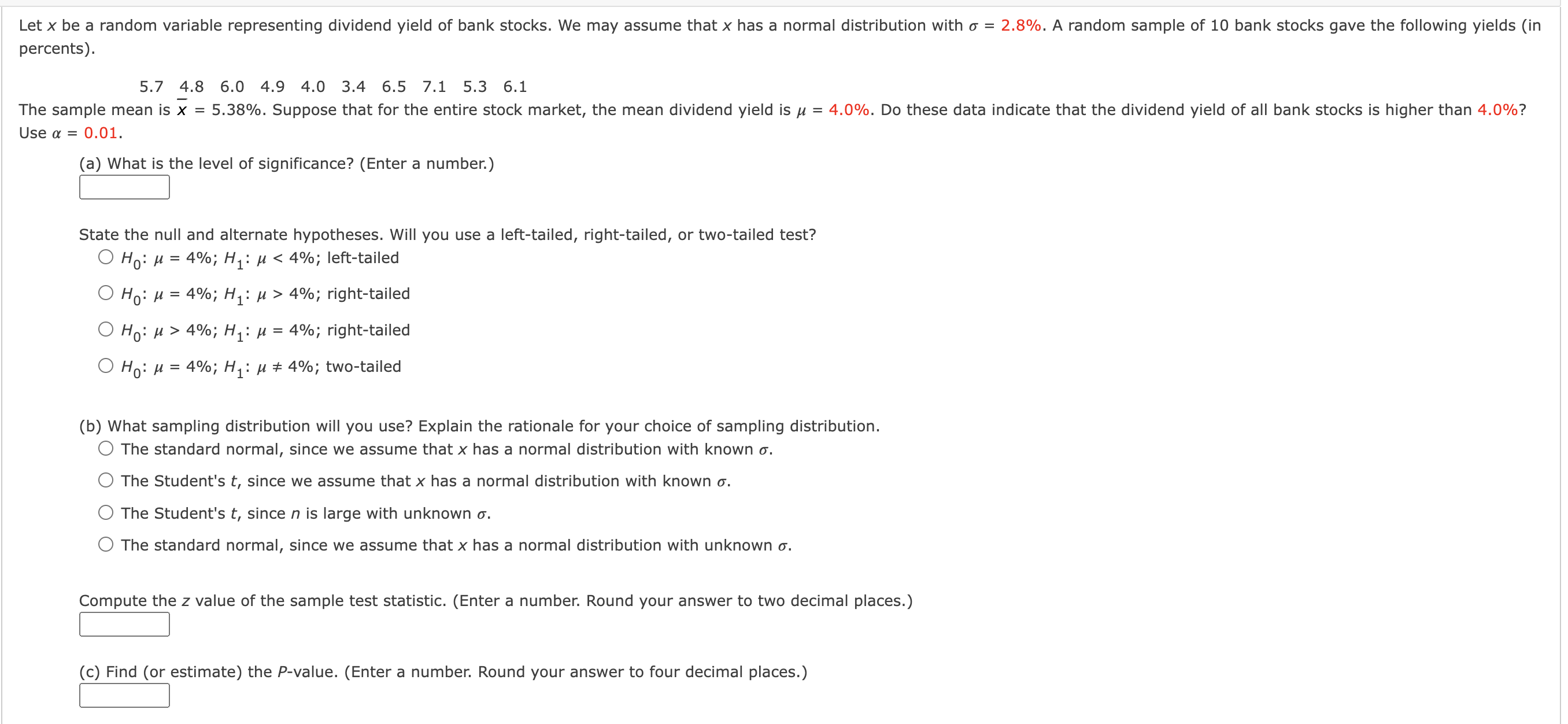  Let x be a random variable representing dividend yield of bank