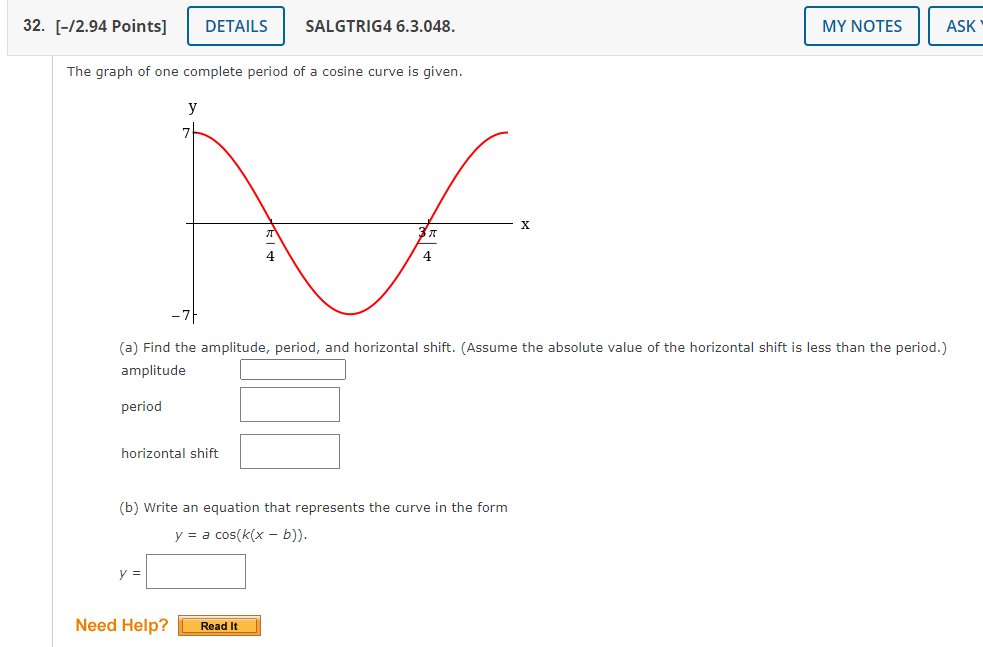 a cosine curve is given. NIU X NICI (a) Find the amplitude,