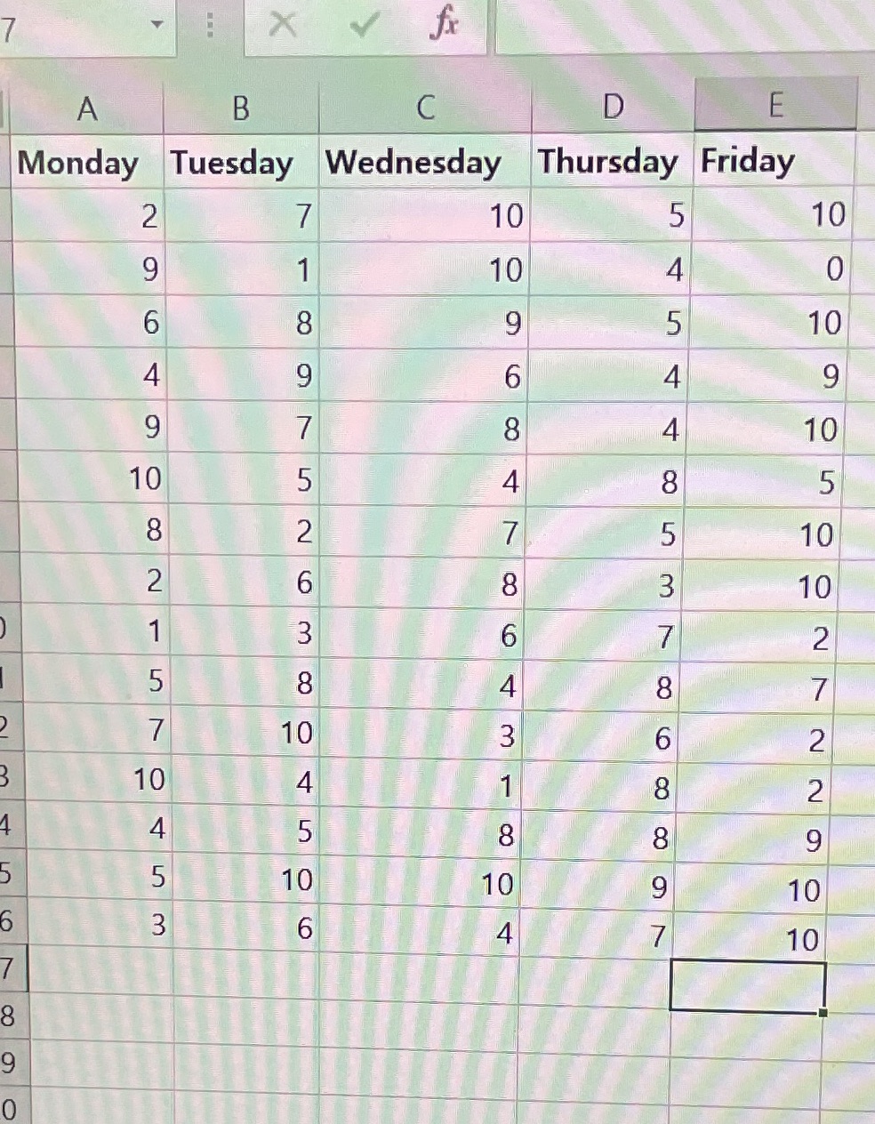 Please solve my question X Y E A B C D Monday
