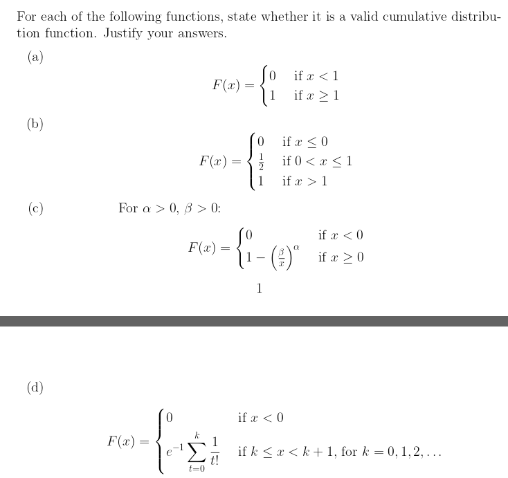 For each of the following functions, state whether it is a valid