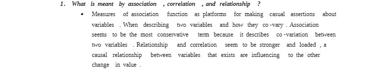 1. What is meant by association , correlation , and relationship
