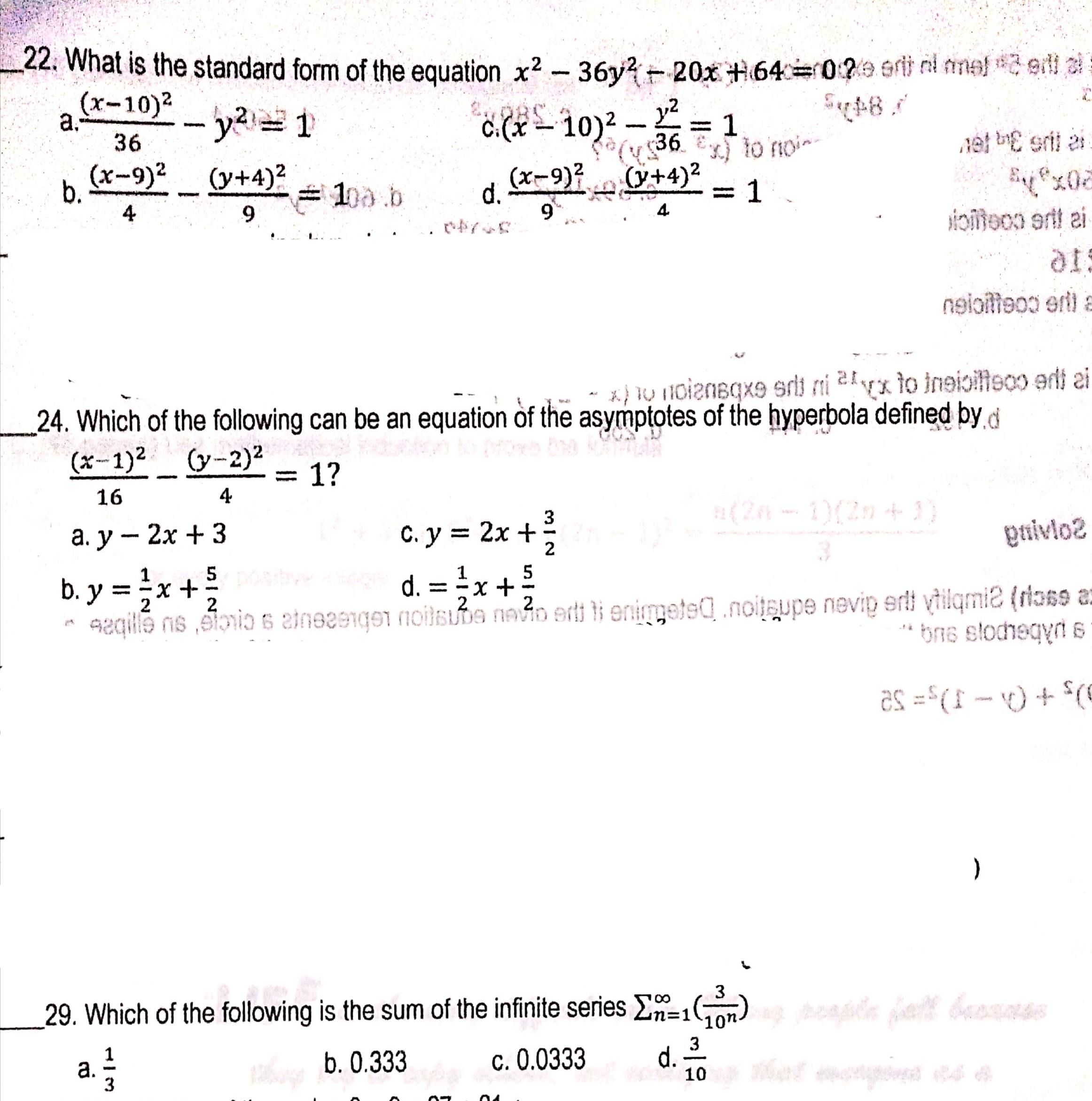 b. Parabola c. Ellipse d. Hyperbola 4. It is formed when the