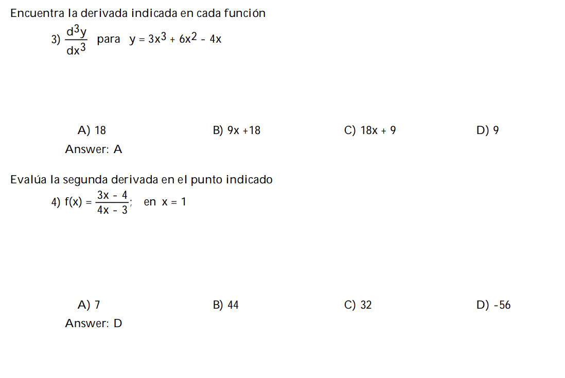 Encuentra la derivada indicada en cada funcin para y = 3x3 +