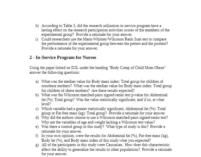  h) According to Table 3, did the research utilization in-service program