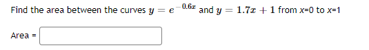 Find the area between the curves y = e-U.be and y