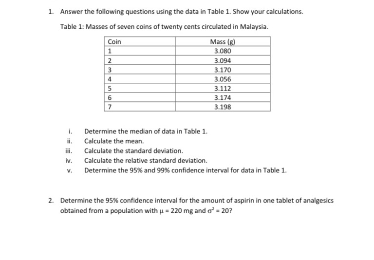  1. Answer the following questions using the data in Table 1.