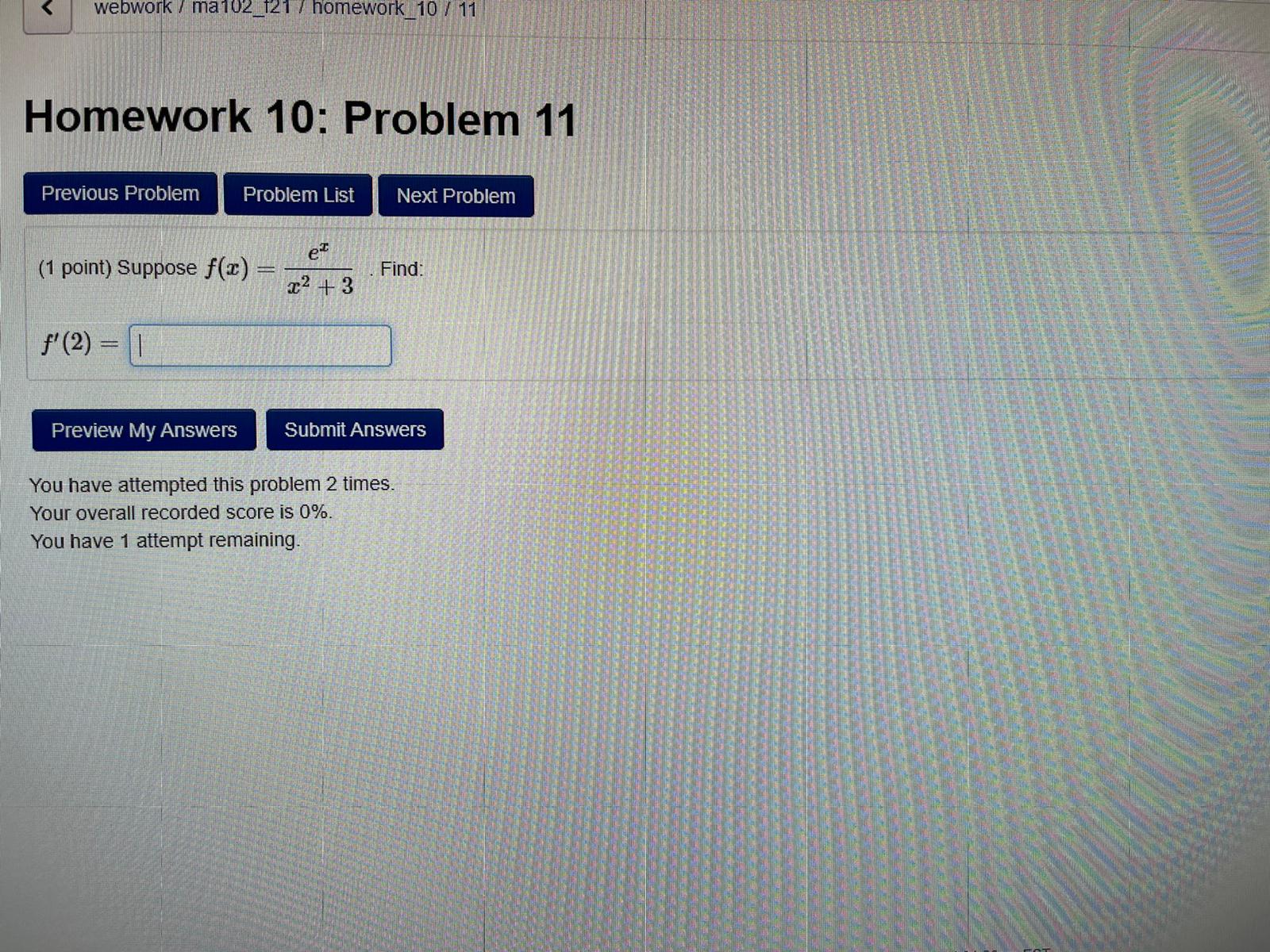 point) Suppose f(x) - 5x2 - 2x. Find: (a) f' (x) =