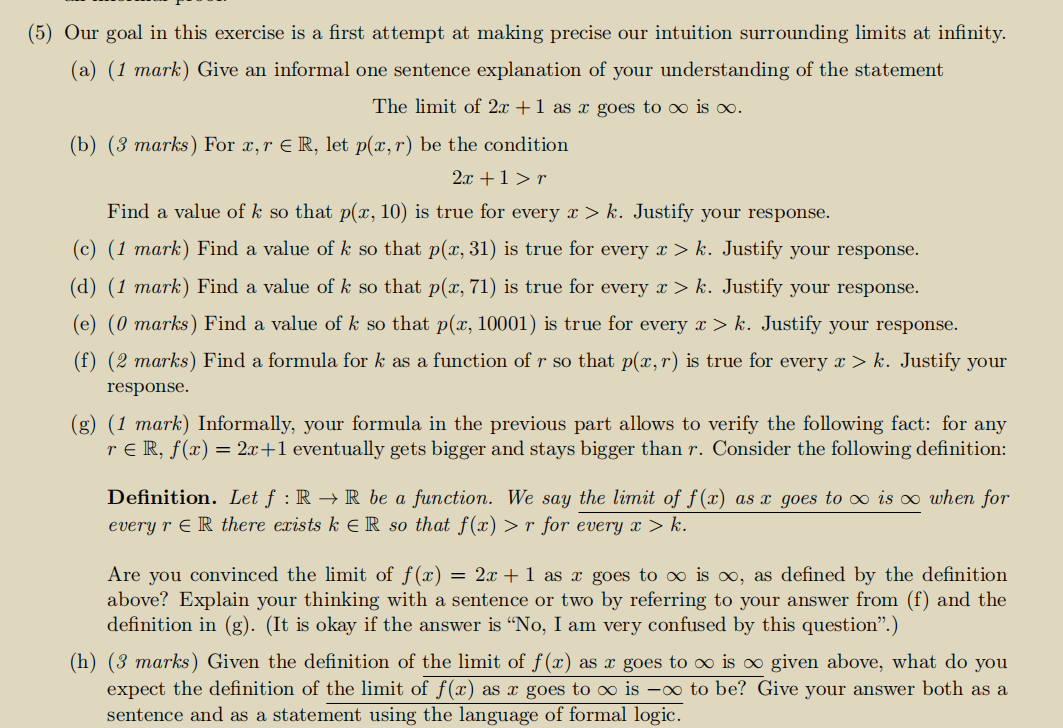  (5) Our goal in this exercise is a first attempt at