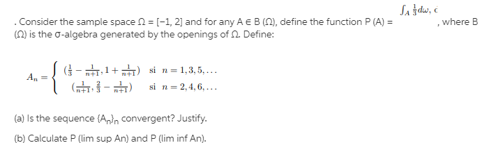  JA } dw, c . Consider the sample space ( =