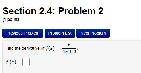 point) Previous Problem Problem List Next Problem Find an equation for the