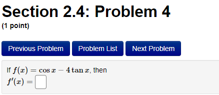 at the point (1, f(1) ). V =Section 2.4: Problem 14 (1