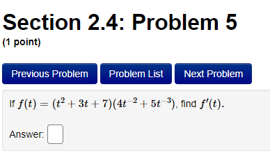 point) Previous Problem Problem List Next Problem Find an equation of the