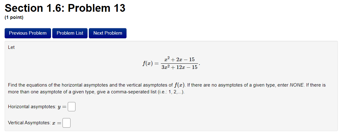  Section 1.6: Problem 13 (1 point) Previous Problem Problem List Next