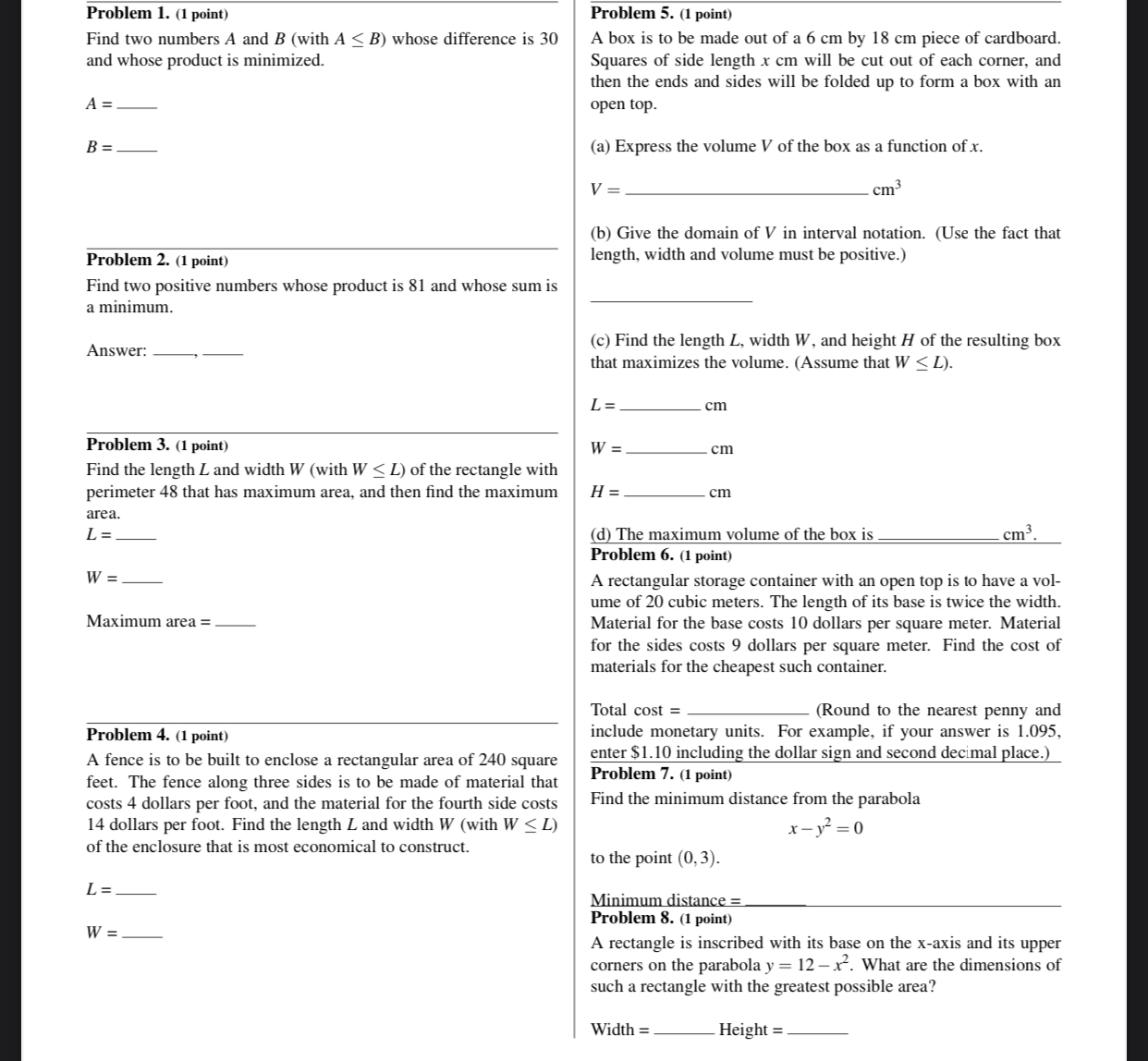Problem 1. (1 point) Find two numbers A and B (with