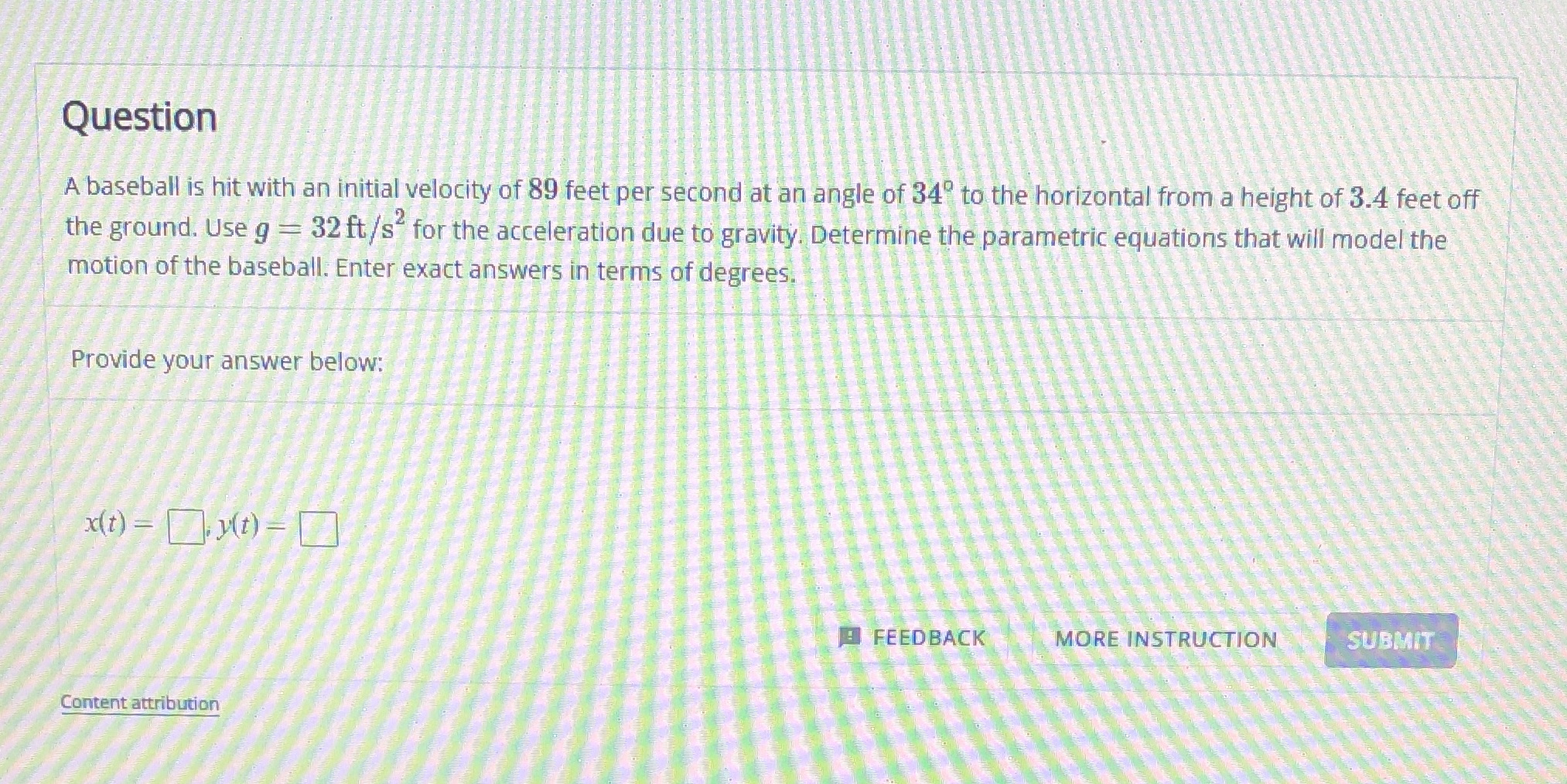 7.1b parametric equations Question A baseball is hit with an initial velocity