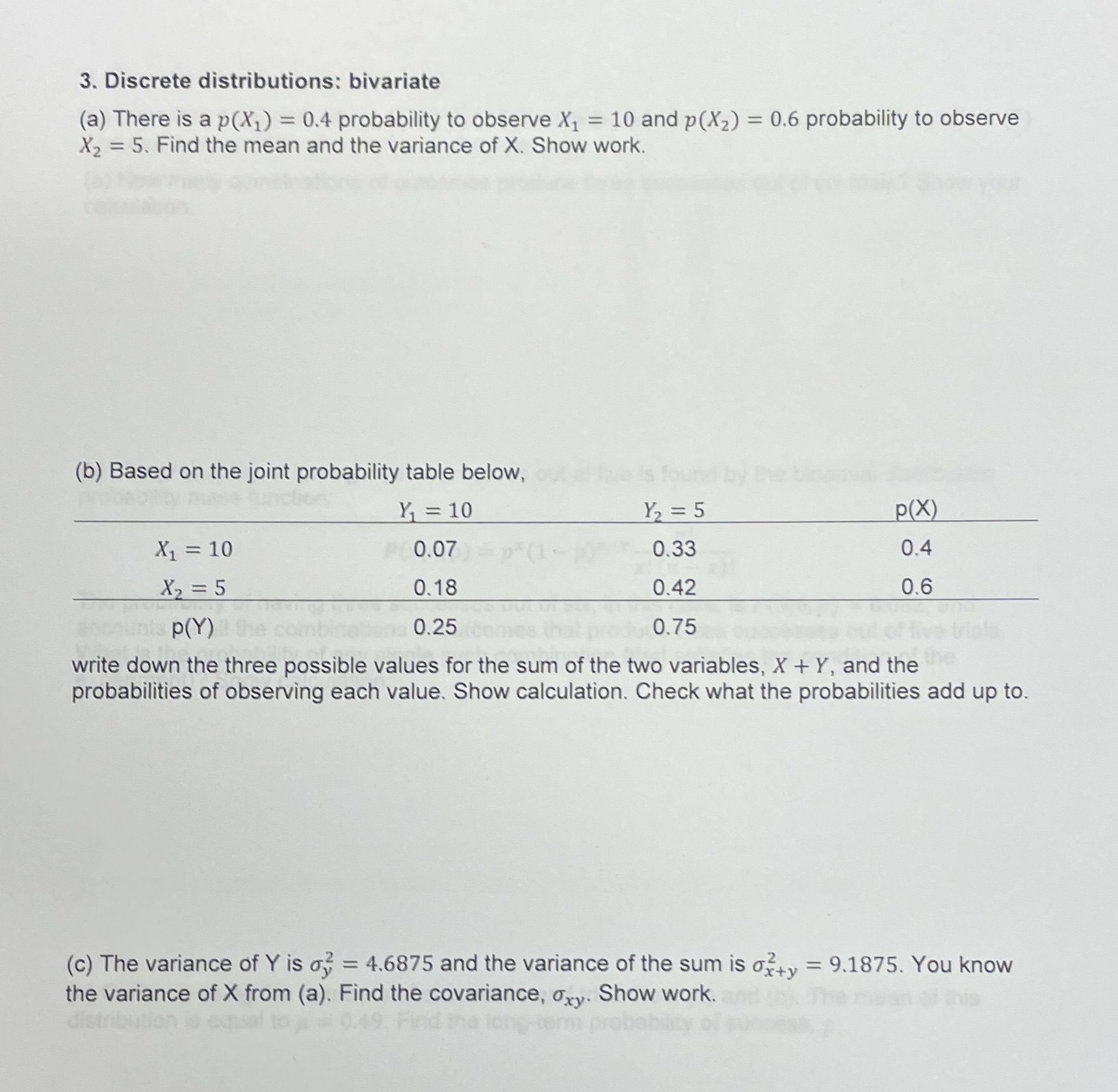  3. Discrete distributions: bivariate (a) There is a p(X1) = 0.4