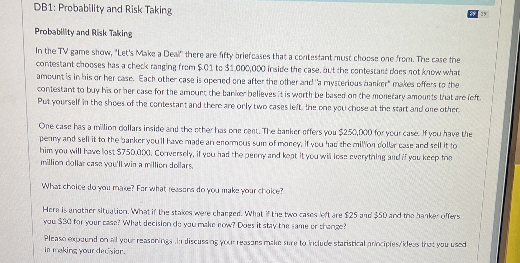 DB1: Probability and Risk Taking 39 39 Probability and Risk Taking