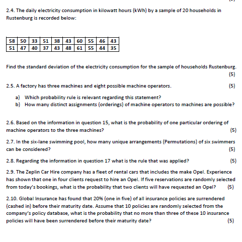 2.4. The daily in (kWh) by a nmple of 20 58 51