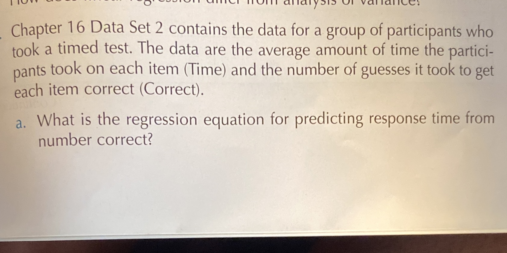 in analysis of vanall Chapter 16 Data Set 2 contains the
