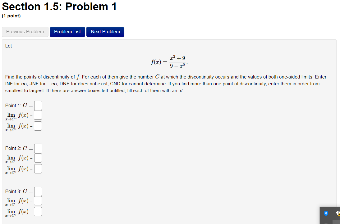  Section 1.5: Problem 1 {1 point] Previous Problem Problem List Next