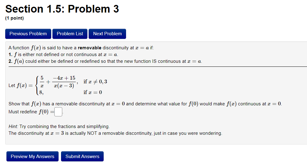 give the number C at which the discontinuity occurs and the values