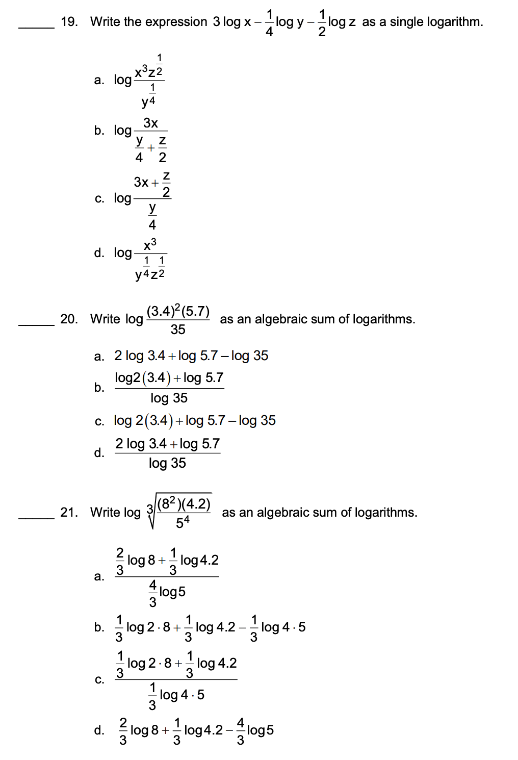 X = (log10 9) (log10 5) b. X = 1 (log10 9)